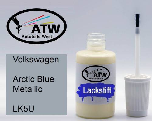 Volkswagen, Arctic Blue Metallic, LK5U: 20ml Lackstift, von ATW Autoteile West.